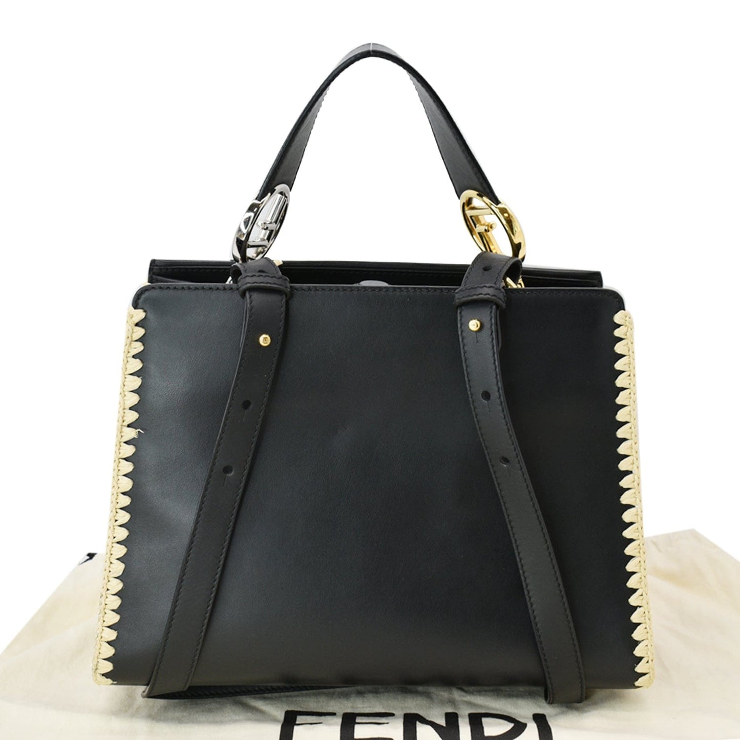 Fendi Embroidered Python Shoulder Bag Leather Raffia