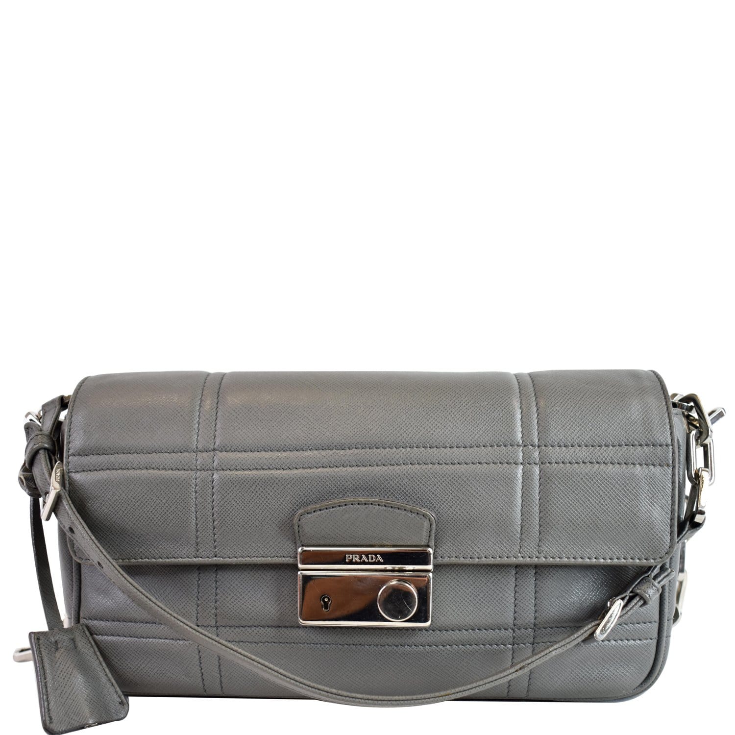 Prada Saffiano Lux Sound Shoulder Bag Light Grey Leather