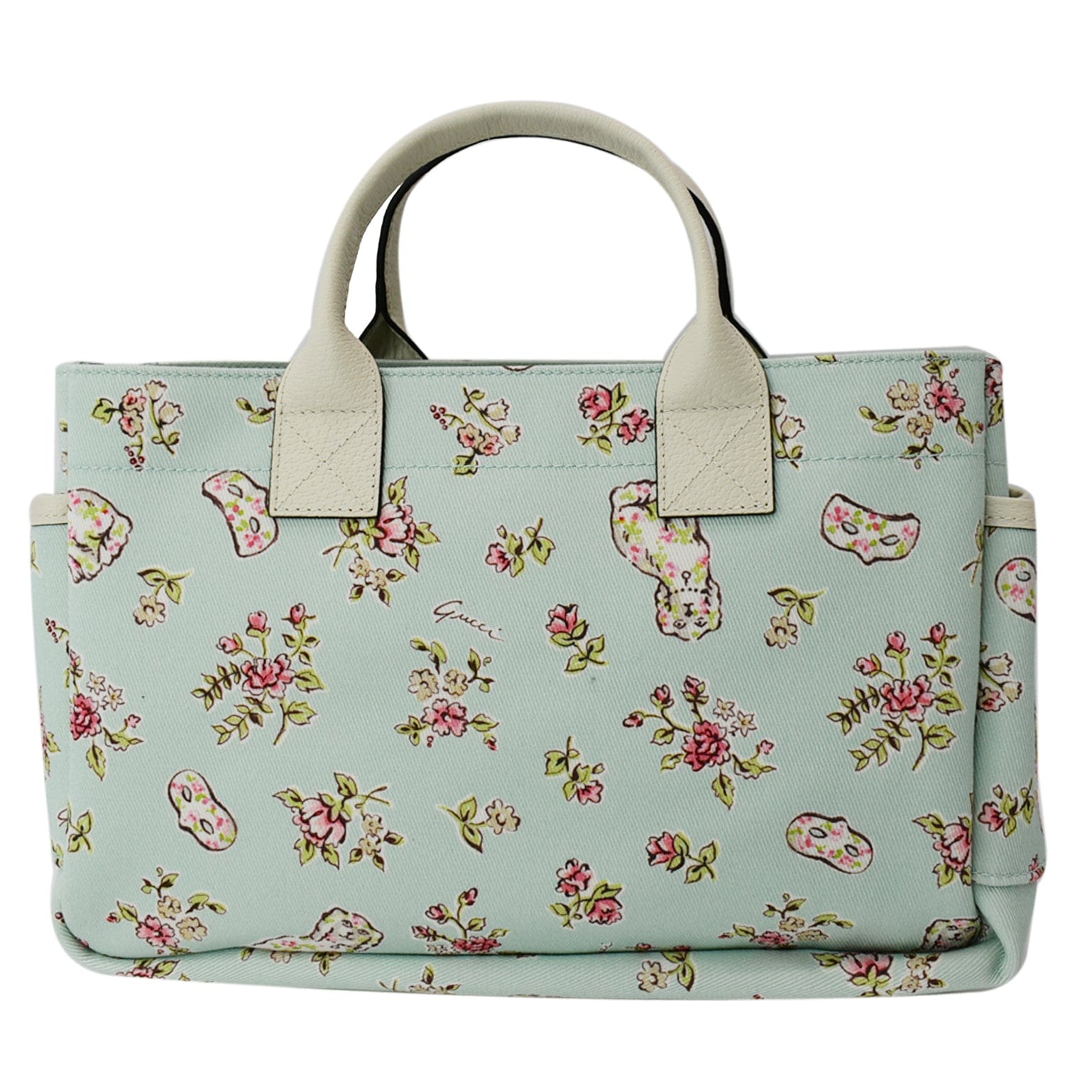 Gucci Children Floral Print Bag Light Canvas Blue Tote Bag