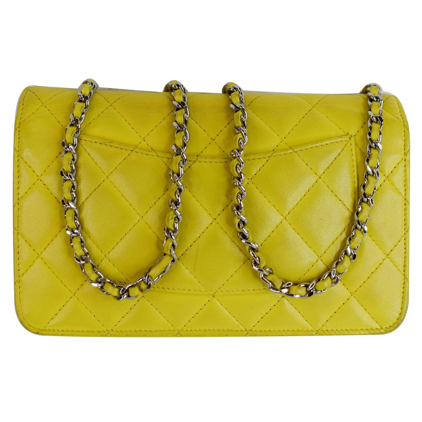 Chanel Wallet On Lambskin Woc Crossbody Bag Yellow Leather Chain