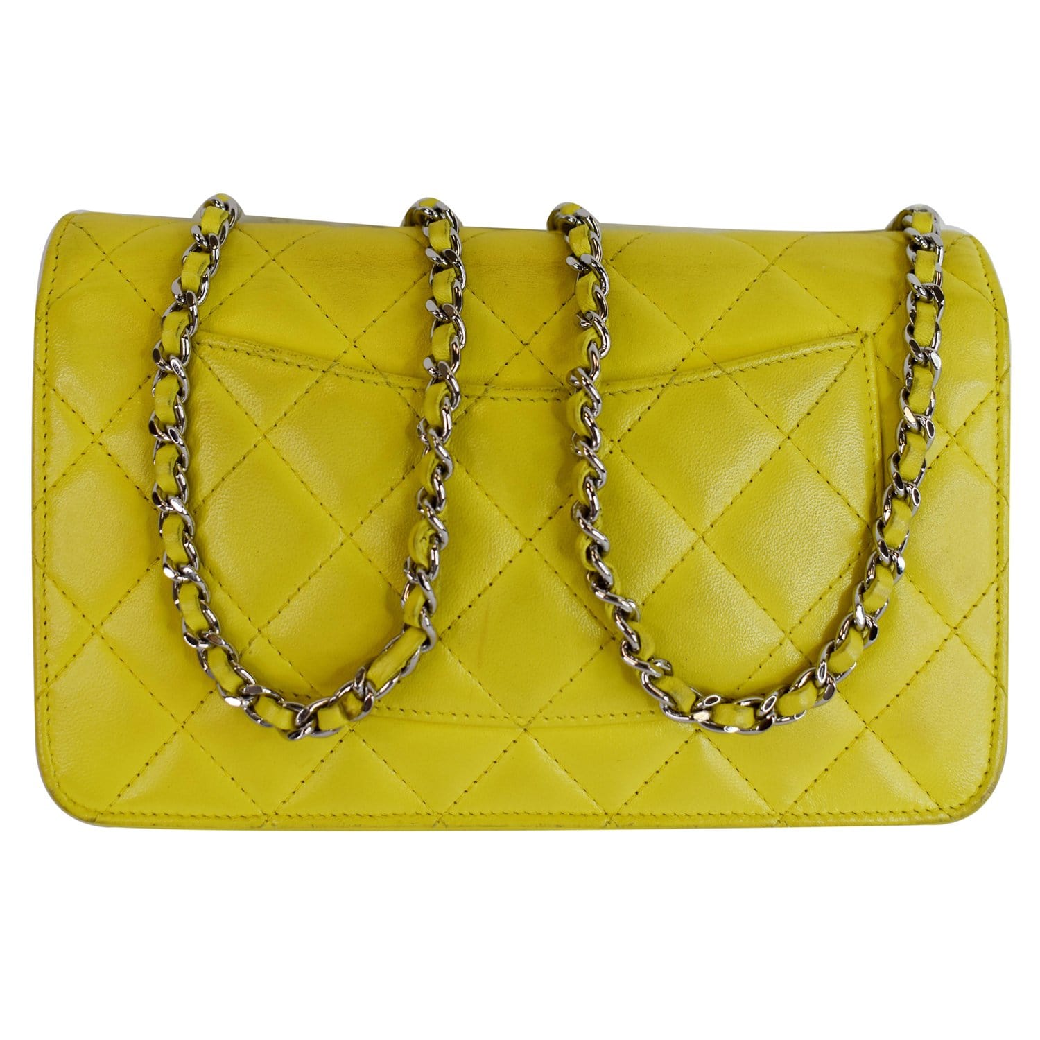 Chanel Wallet On Lambskin Woc Crossbody Bag Yellow Leather Chain