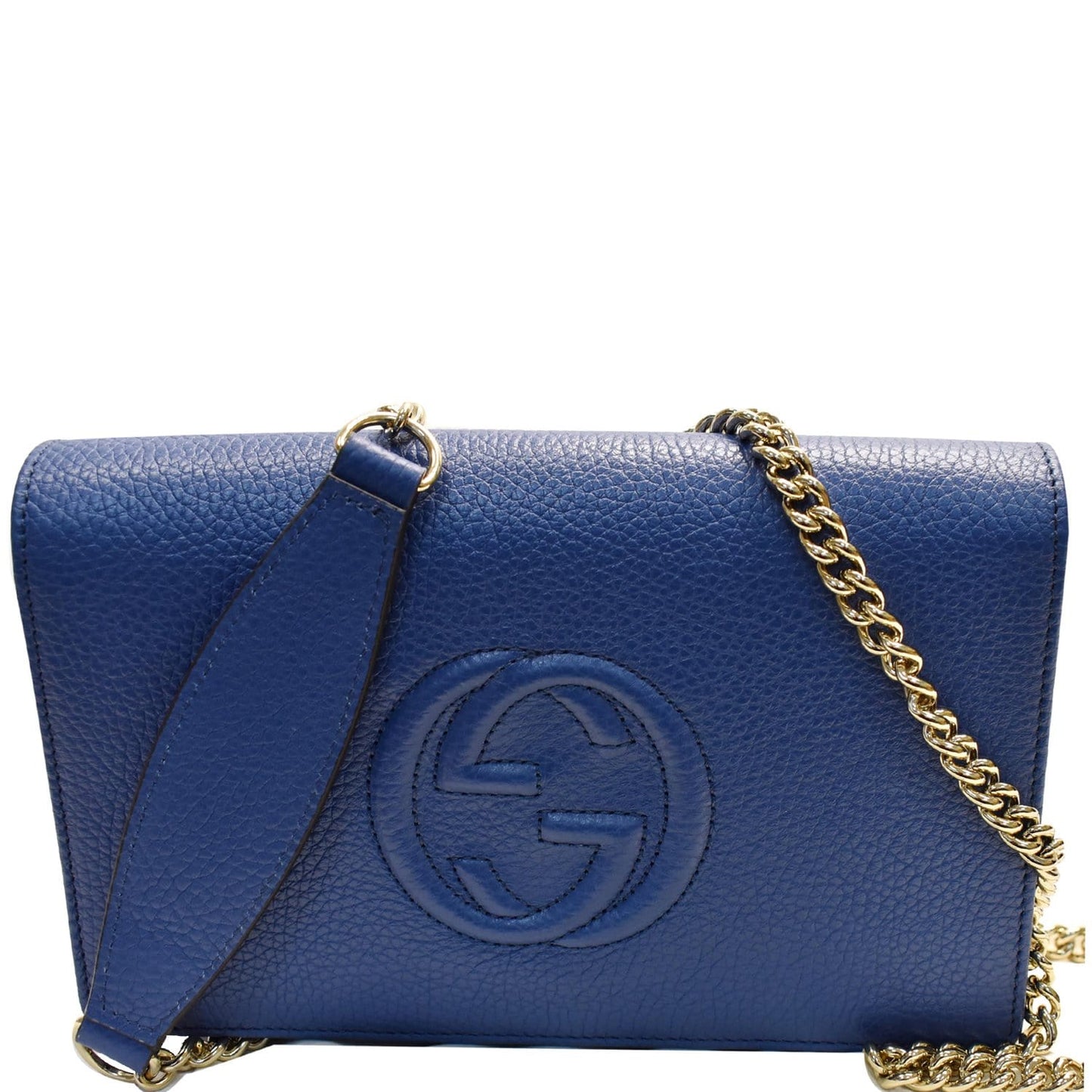 Gucci Soho Pebbled Wallet On Chain Bag Leather Blue Crossbody Bag