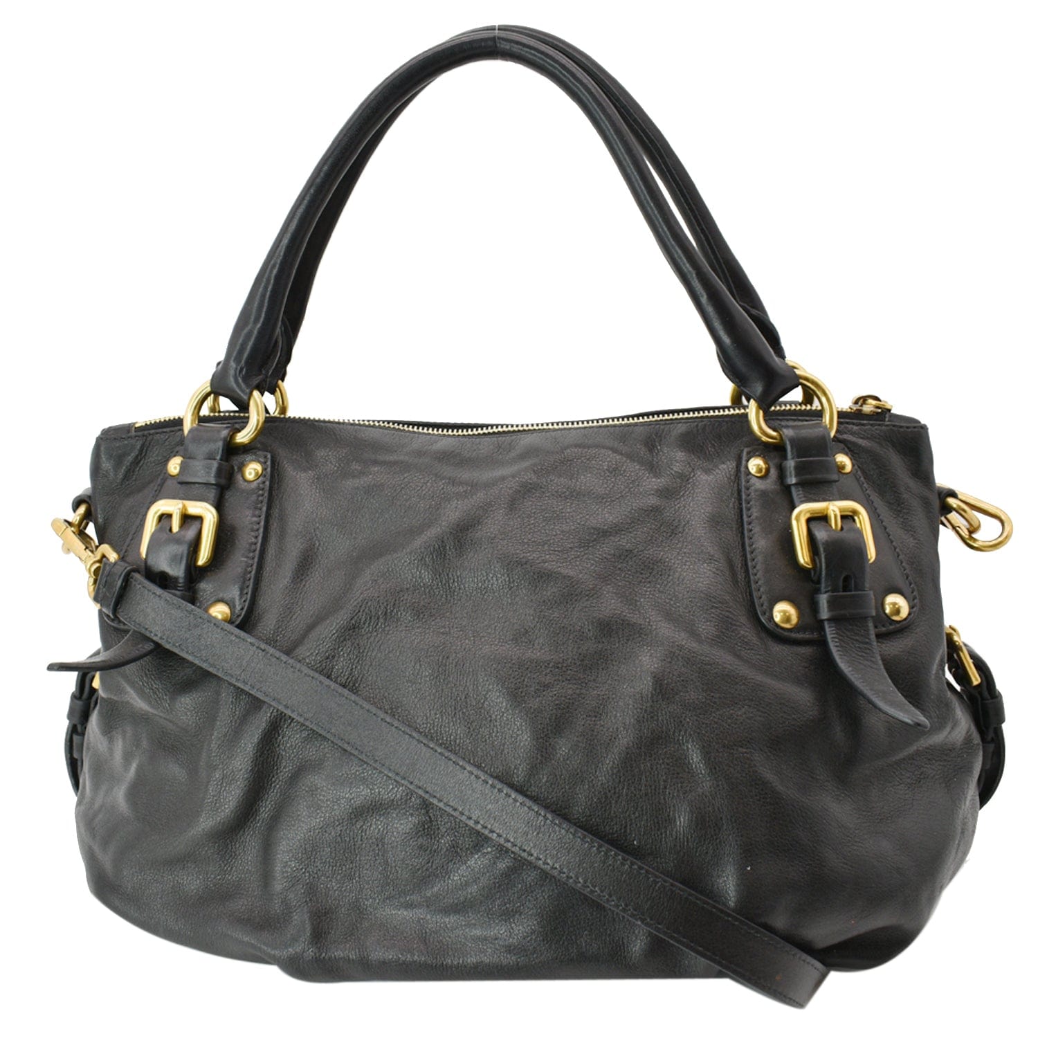 Prada Soft Shoulder Bag Leather Black