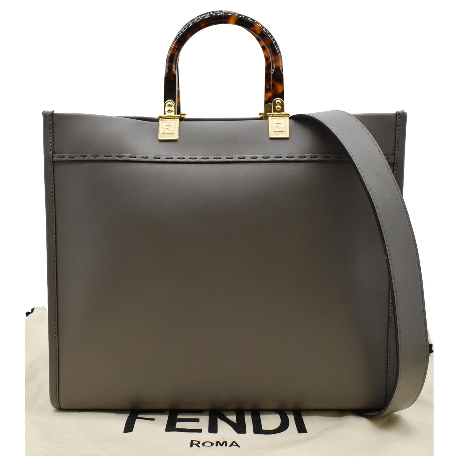 Fendi Sunshine Plexiglass Shopper Tote Bag Gray Leather Medium