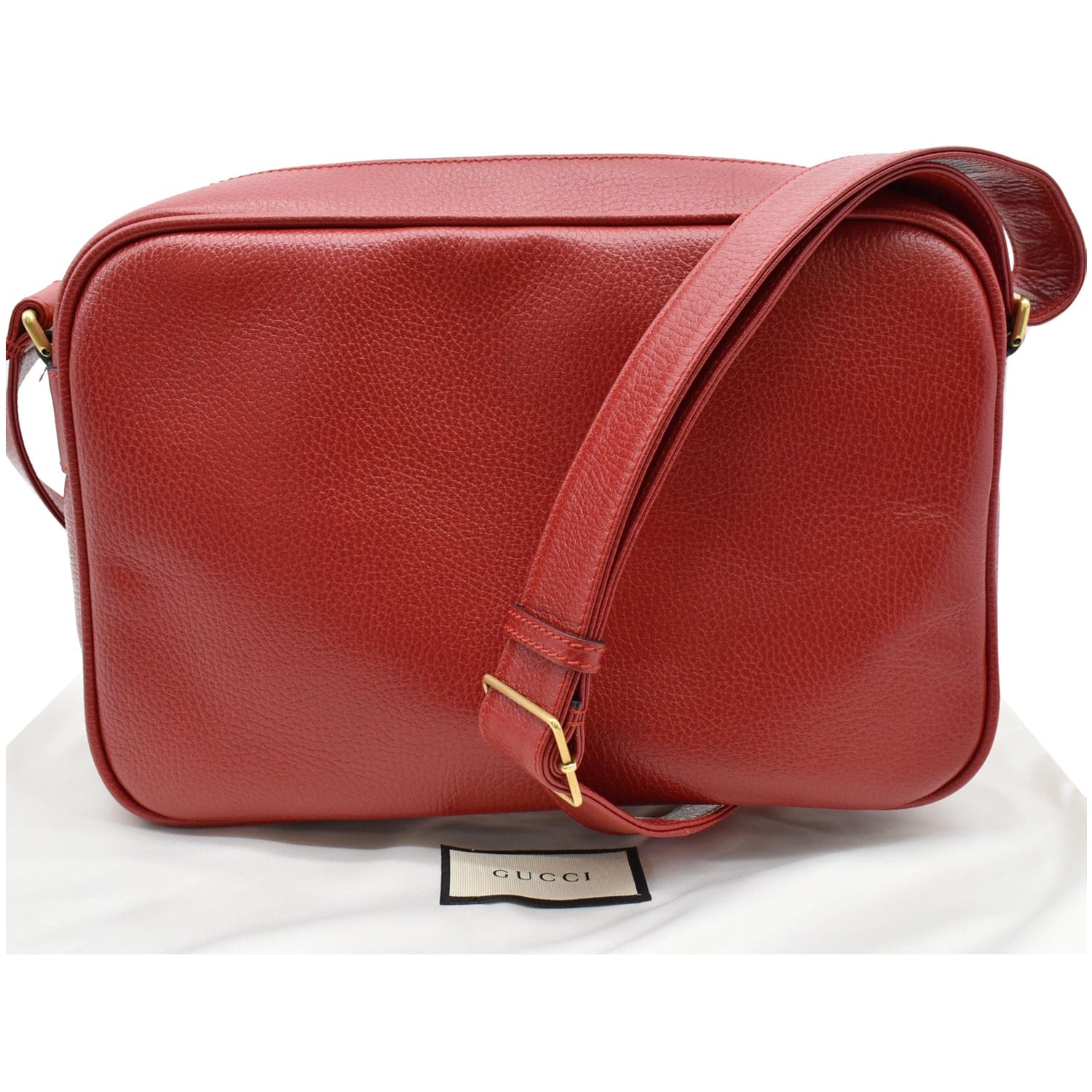 Gucci Pebbled Shoulder Bag Hibiscus Leather Red