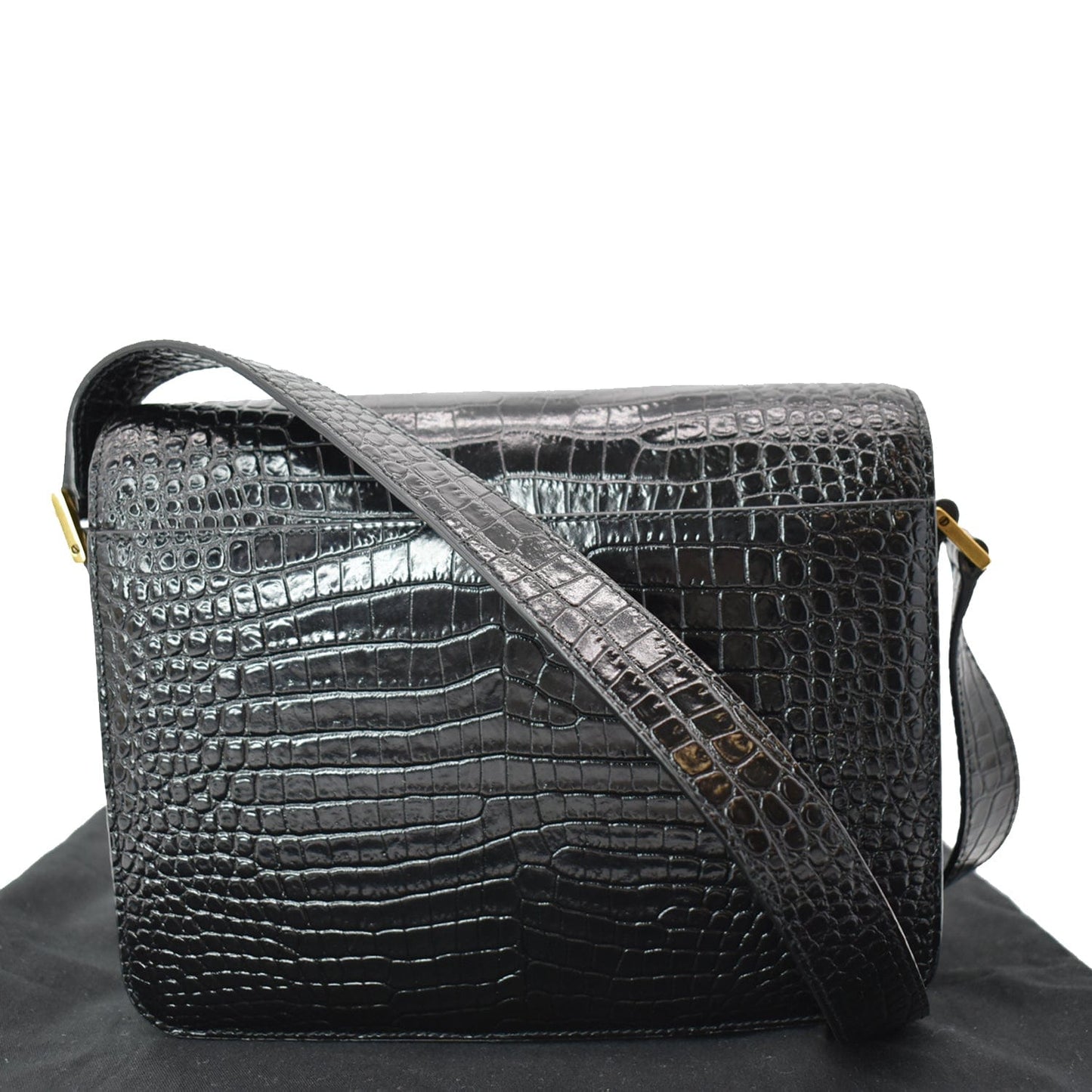 YSL Saint Laurent Saint New Besace Embossed Crossbody Bag Leather Black