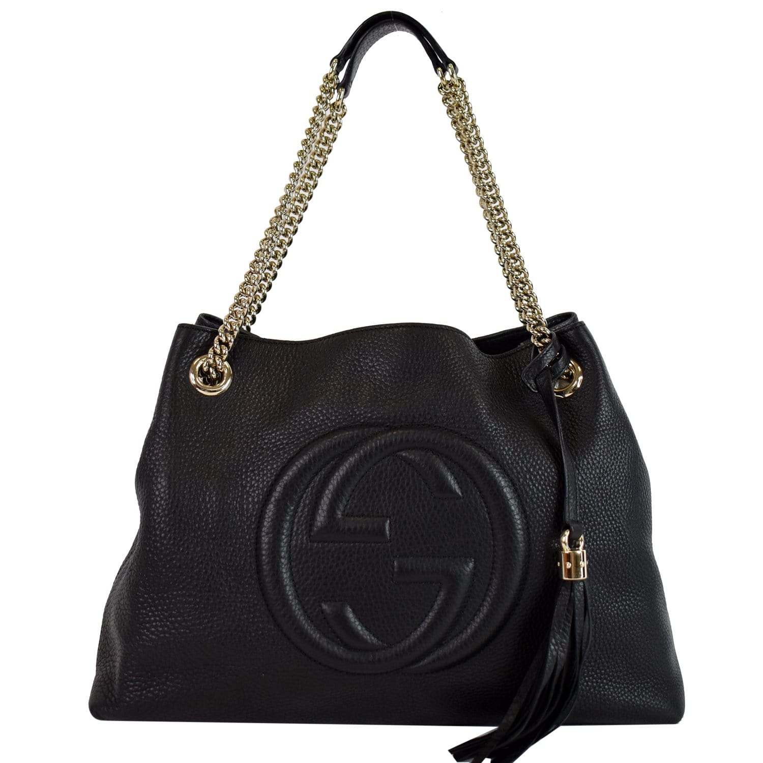 Gucci Soho Pebbled Shoulder Bag Leather Black Black 1