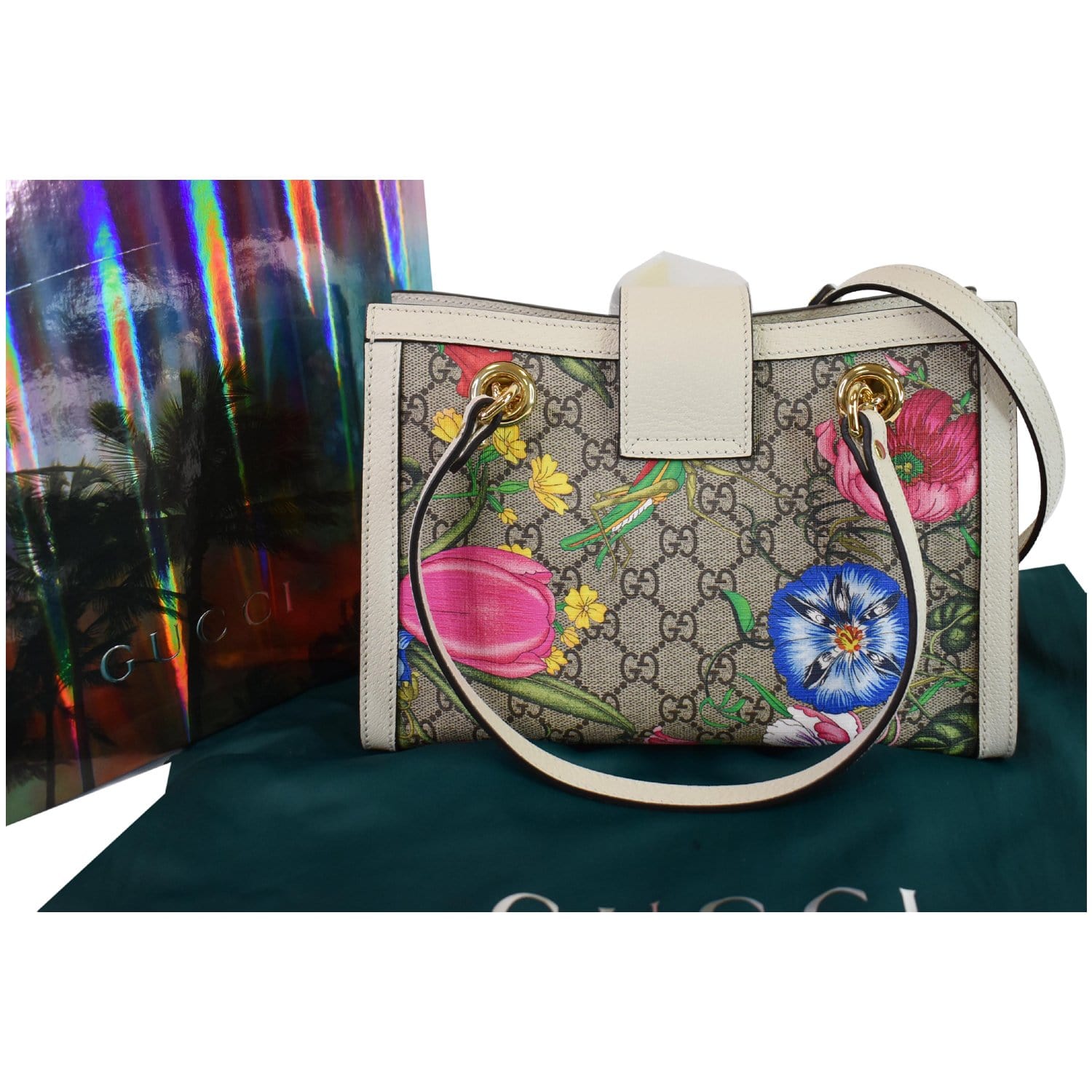 Gucci Padlock Flora Supreme Shoulder Bag Canvas Beige Biege 498156