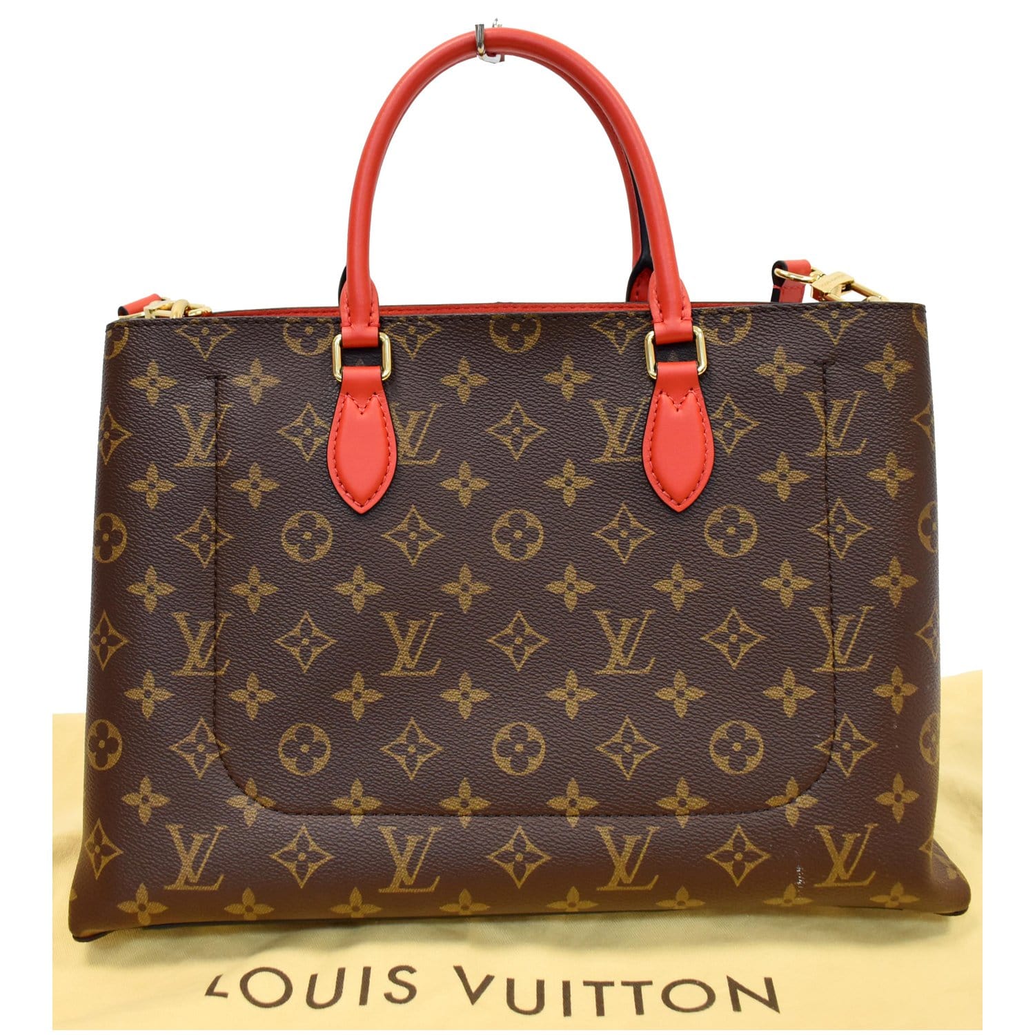Louis Flower Tote Shoulder Bag Red Canvas Monogram