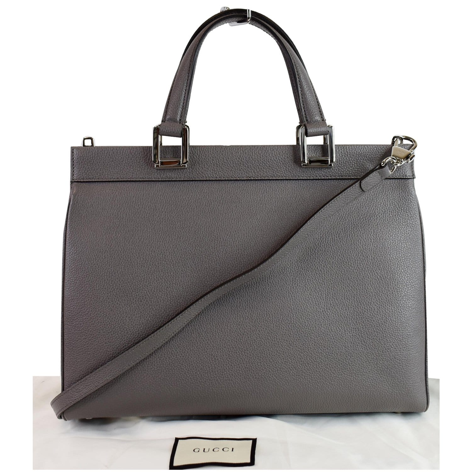 Gucci Zumi Grainy Top Handle Bag Dusty Grey Leather Medium Shoulder Bag