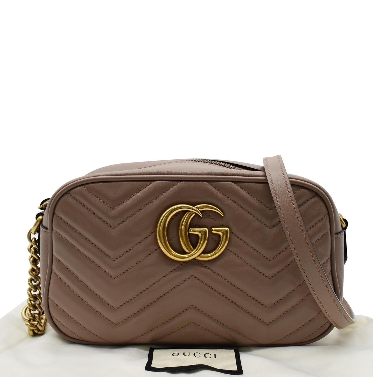 Gucci Marmont Crossbody Bag Taupe Leather Matelasse