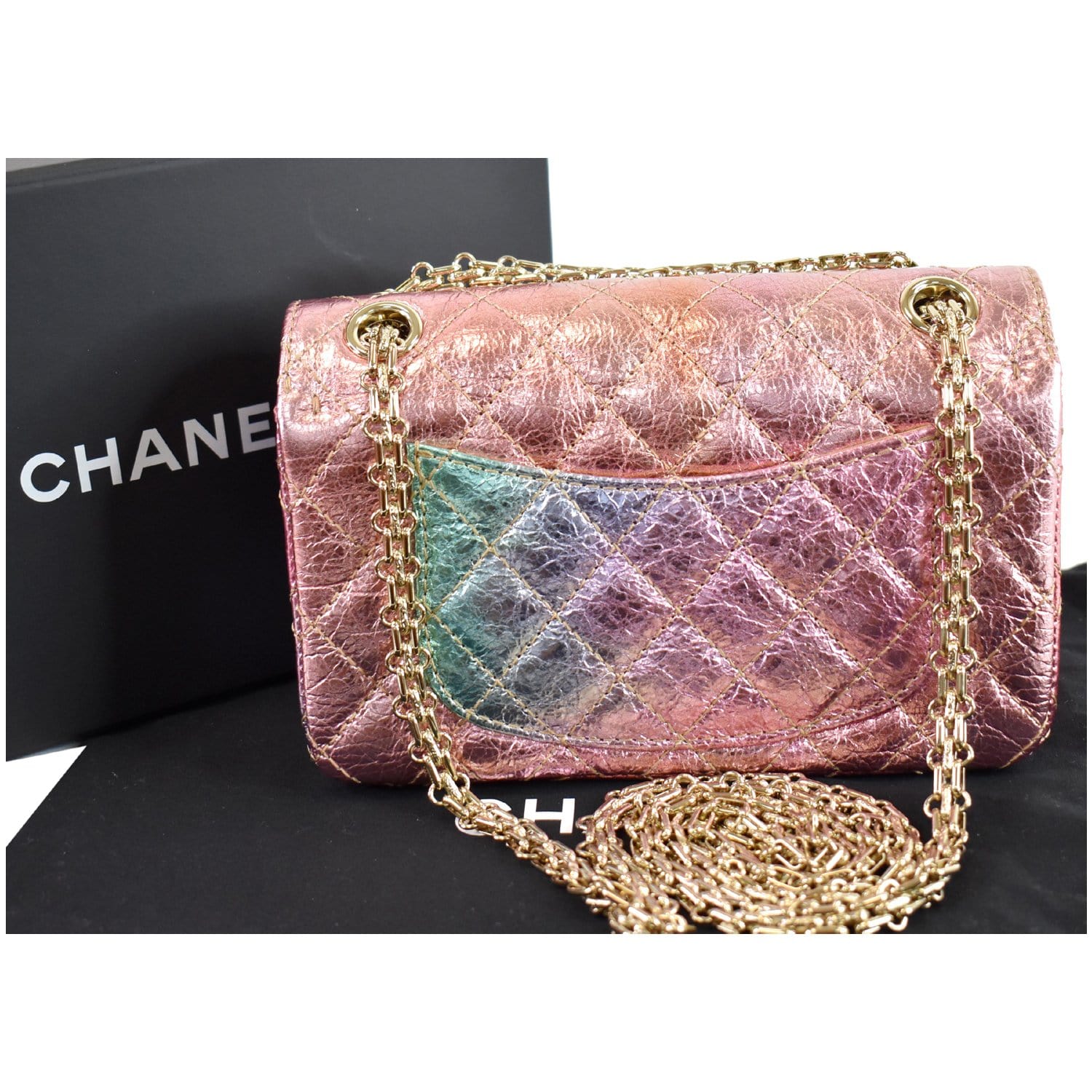 Chanel Reissue Rainbow Metallic Shoulder Bag Multicolor Quilted Mini