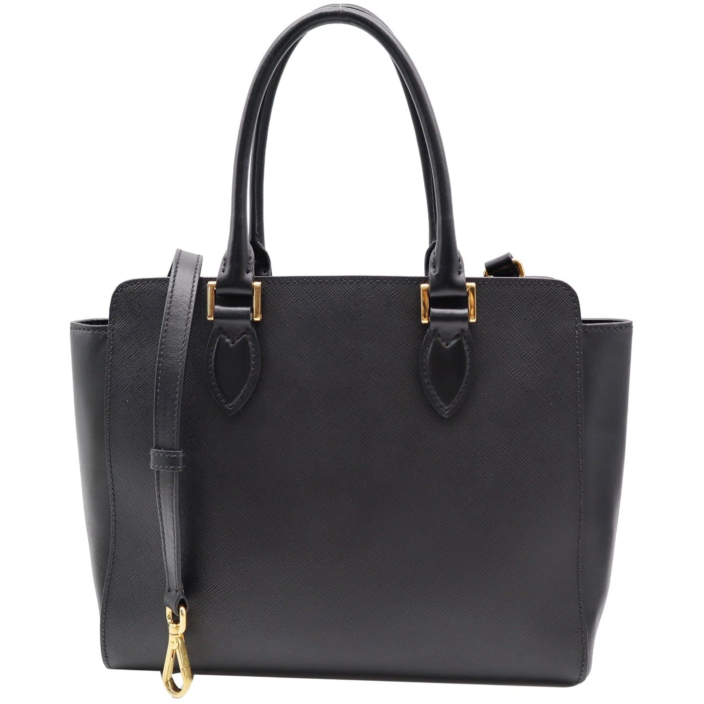 Prada Top Handle Saffiano Tote Crossbody Bag Leather Black