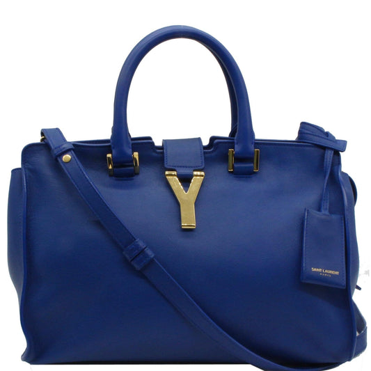 YSL Saint Laurent Saint Cabas Calfskin Tote Shoulder Bag Leather Blue