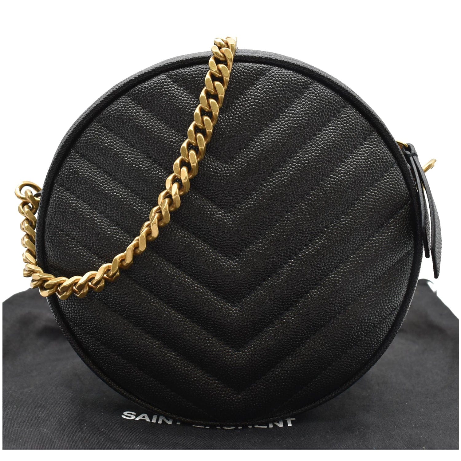 YSL Saint Laurent Saint Vinyle Round Chevron Camera Crossbody Bag Leather Black Black 1