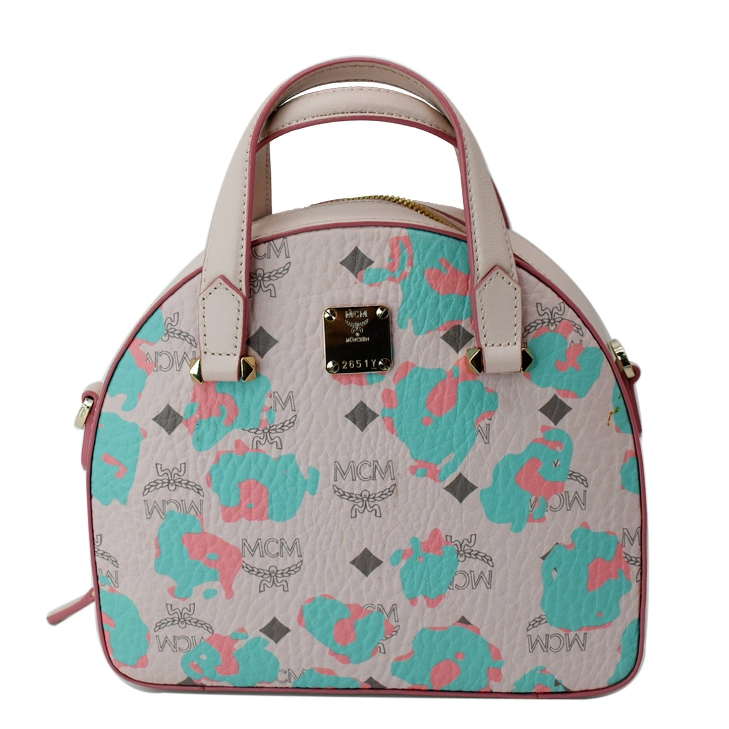 MCM Aren Half Moon Floral Tote Bag Canvas Pink