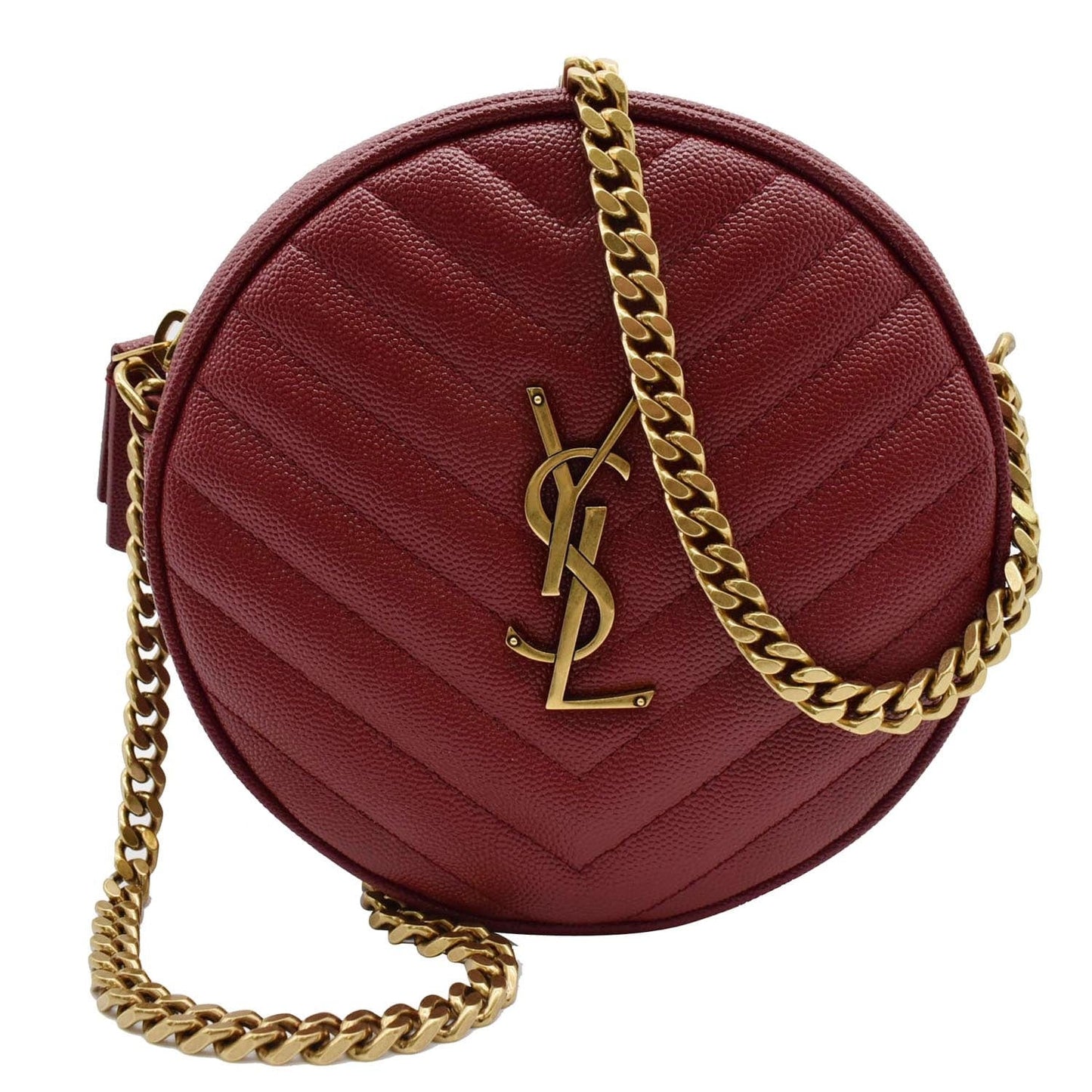 YSL Saint Laurent Saint Vinyle Round Chevron Camera Crossbody Bag Leather Red