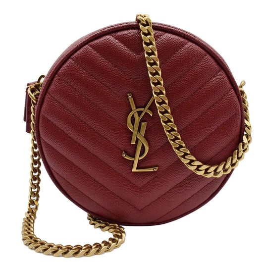 YSL Saint Laurent Saint Vinyle Round Chevron Camera Crossbody Bag Leather Red