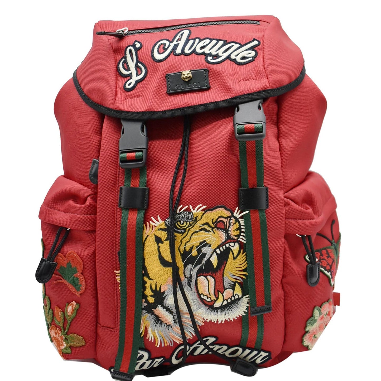 Gucci Aveugle Par Amour Embroidered Double Buckle Backpack Nylon
