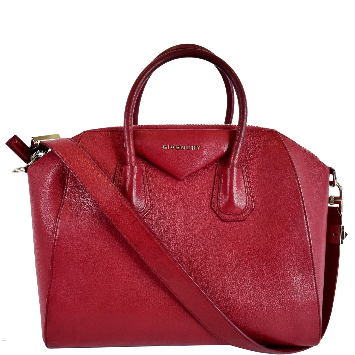 Givenchy Antigona Goatskin Shoulder Bag Leather Red