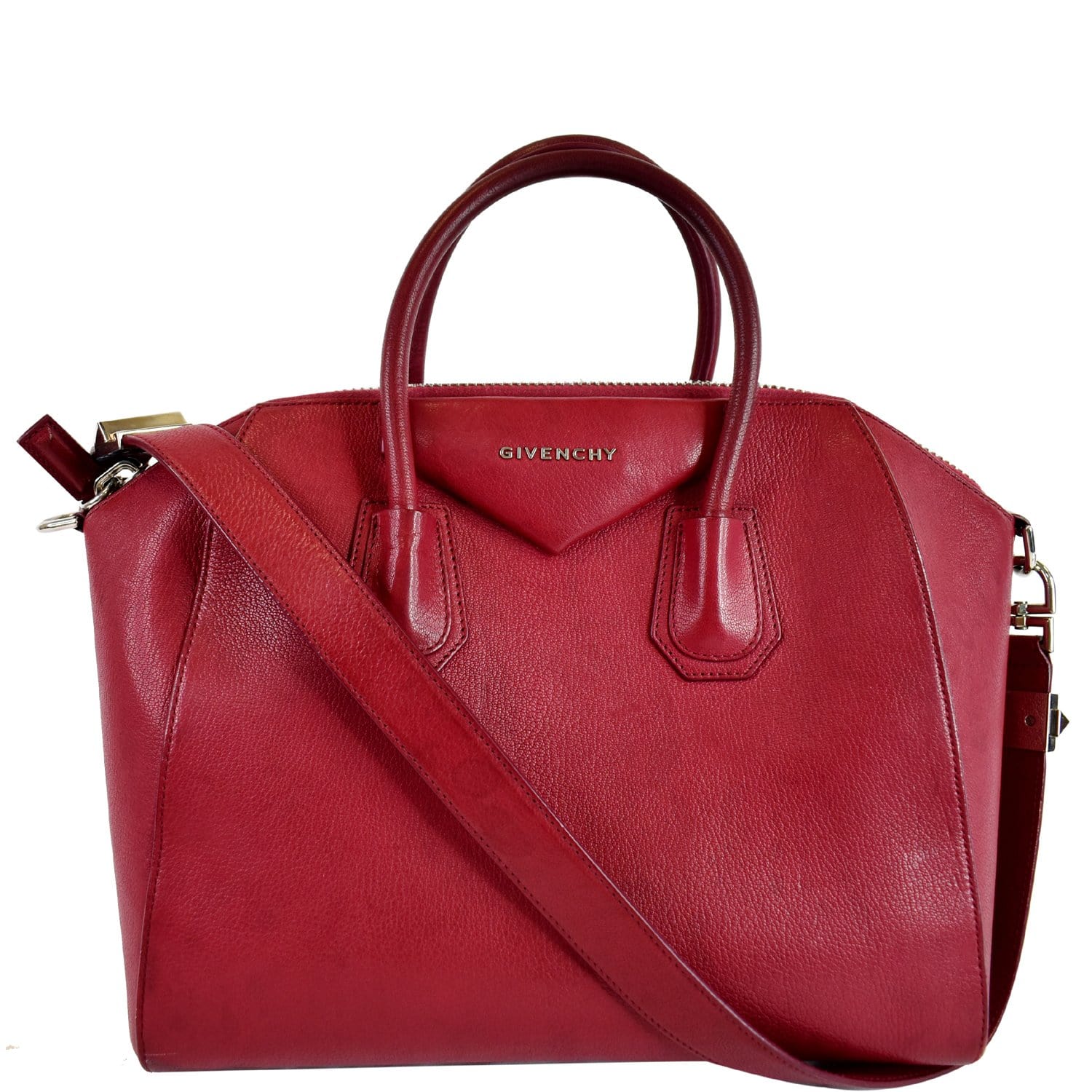 Givenchy Antigona Goatskin Shoulder Bag Leather Red