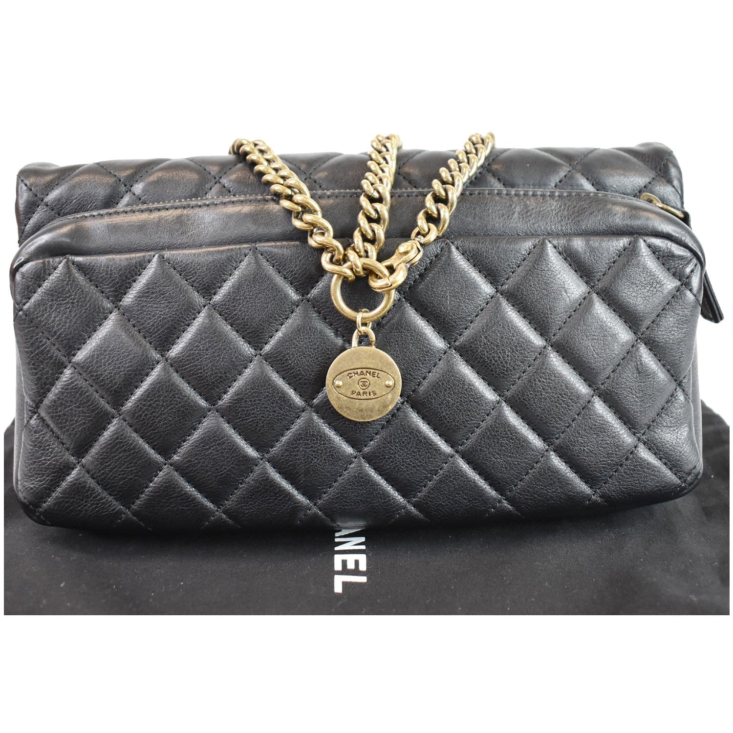 Chanel Cc Crown Flap Calfskin Shoulder Bag Leather Black