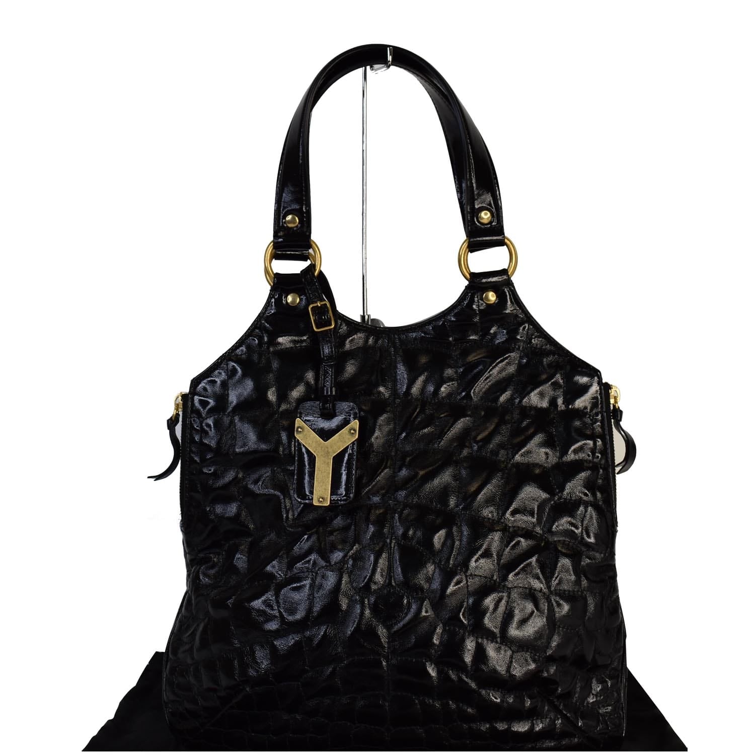 YSL Saint Laurent Saint Tribute Embossed Patent Tote Bag Last Leather Black