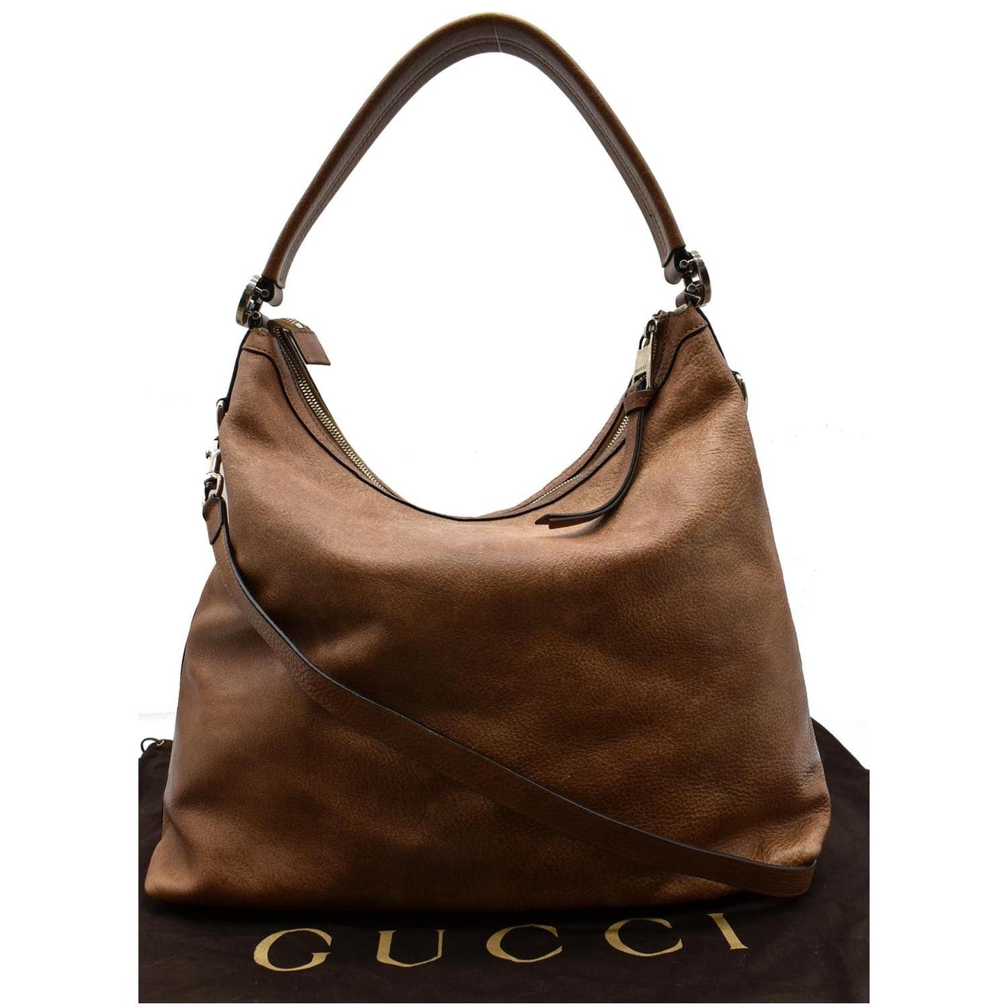 Gucci Miss Pebbled Hobo Bag Leather Brown Shoulder Bag