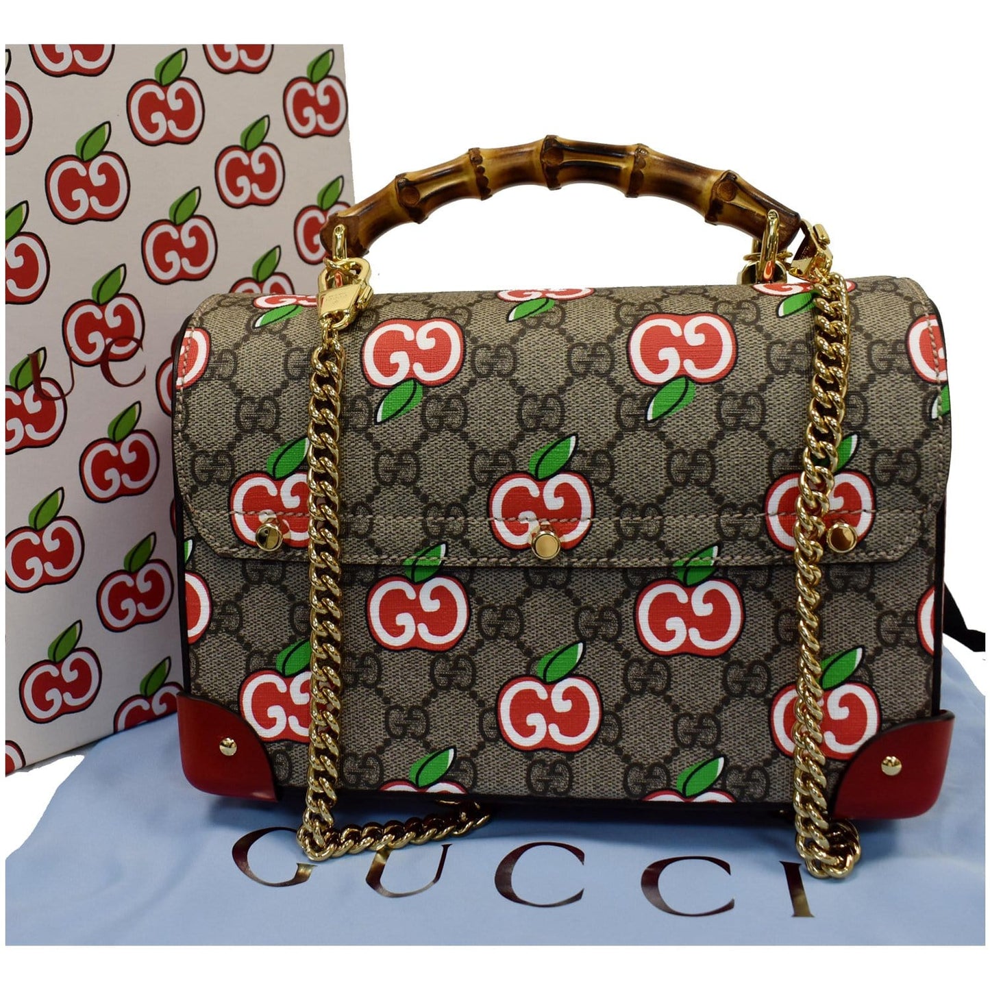 Gucci Padlock Supreme Bamboo Top Handle Shoulder Bag Beige Small