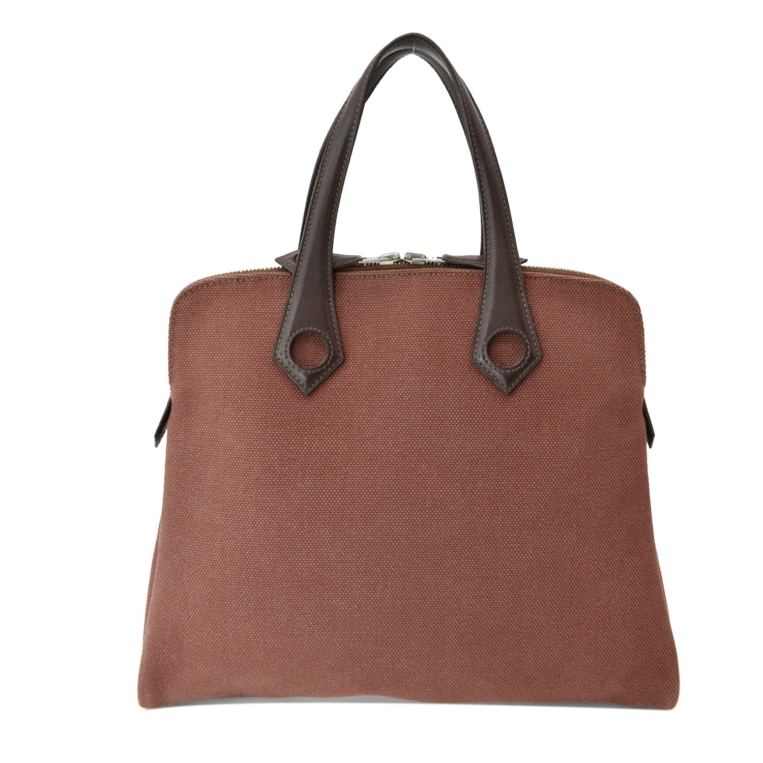 Hermes Heeboo Top Handle Satchel Bag Canvas Brown Travel Bag