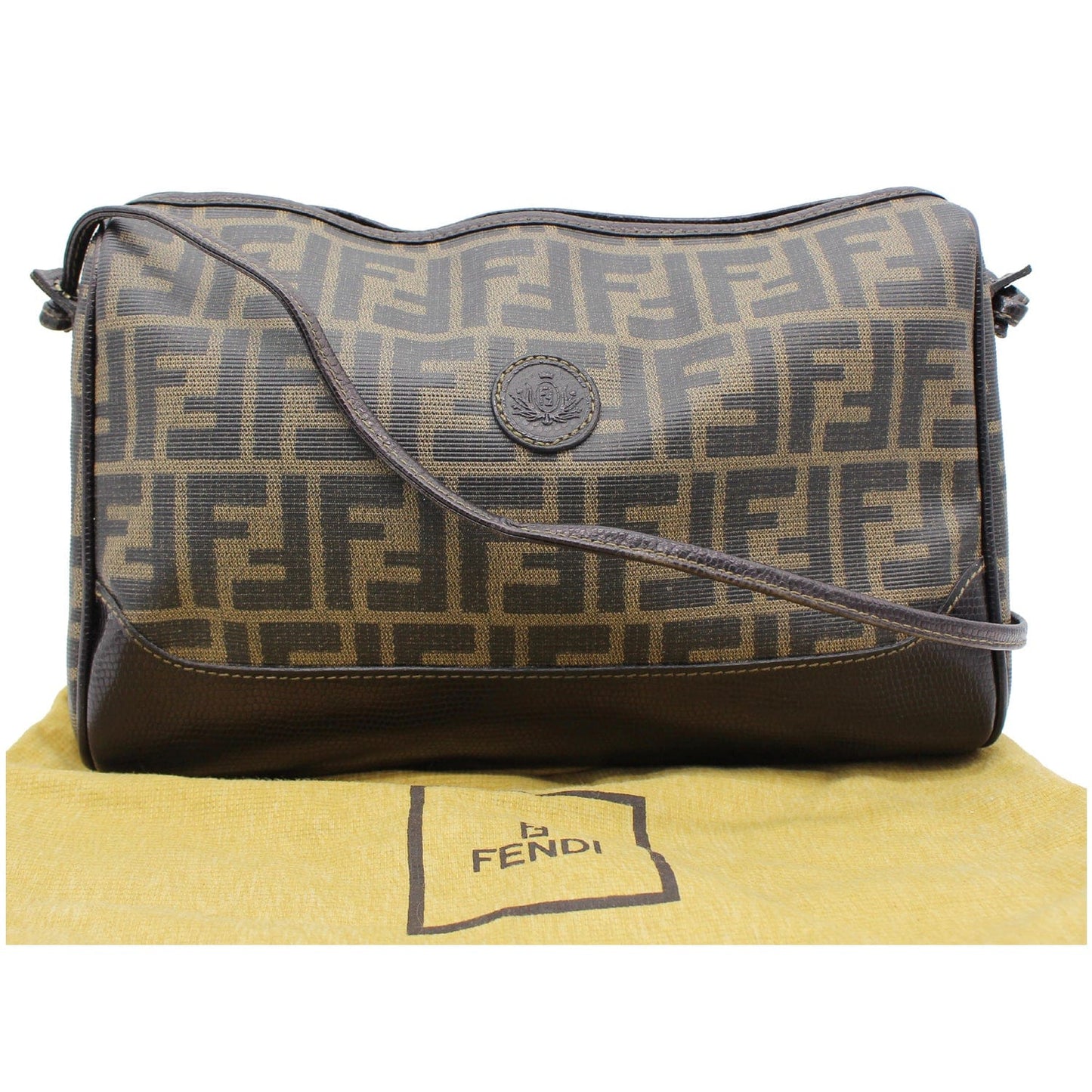 Fendi Roma Coated Crossbody Bag Leather Canvas