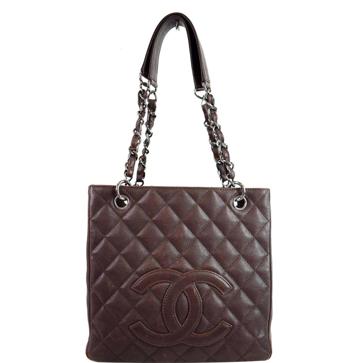 Chanel Pst Caviar Petit Shopping Tote Bag Leather Brown Shoulder Bag