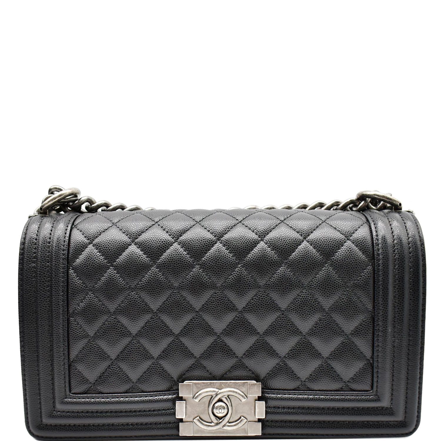 Chanel Boy Flap Caviar Shoulder Bag Leather Black