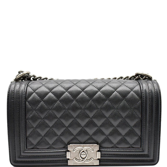 Chanel Boy Flap Caviar Shoulder Bag Leather Black