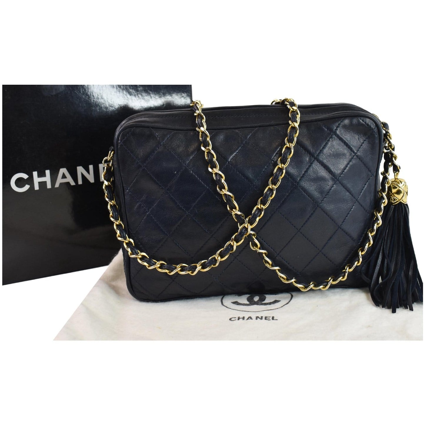 Chanel Front Pocket Lambskin Camera Bag Leather Blue Crossbody Bag