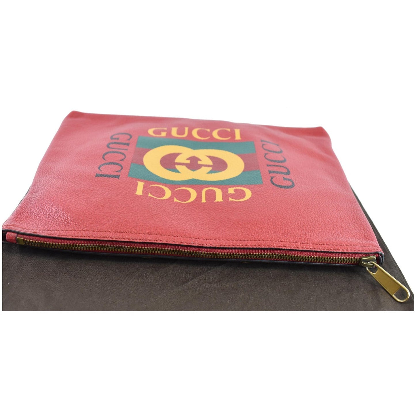Gucci Pebbled Logo Portfolio Clutch Hibiscus Leather Red Clutch Bag