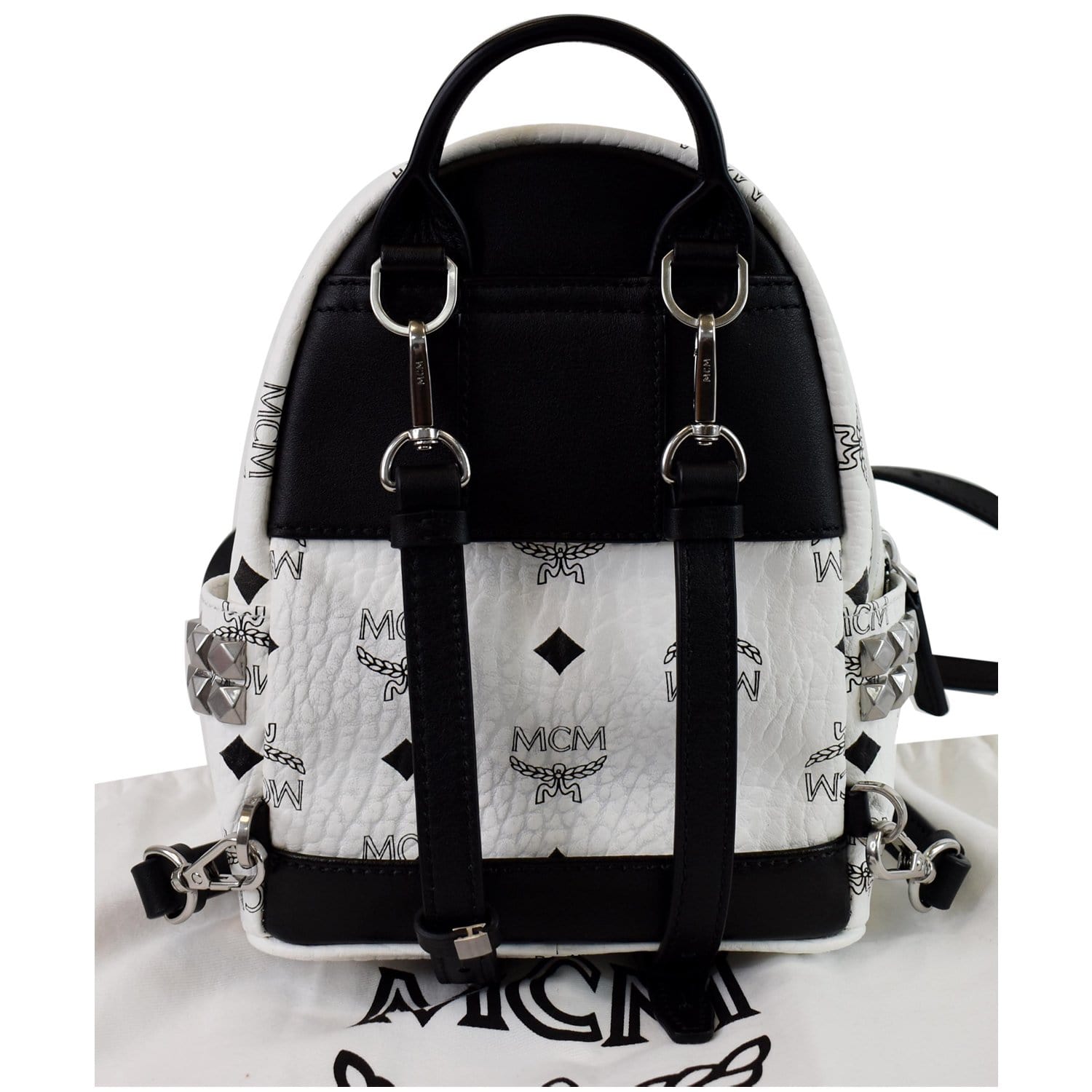 MCM Stark Side Stud Visetos Logo Backpack Leather White