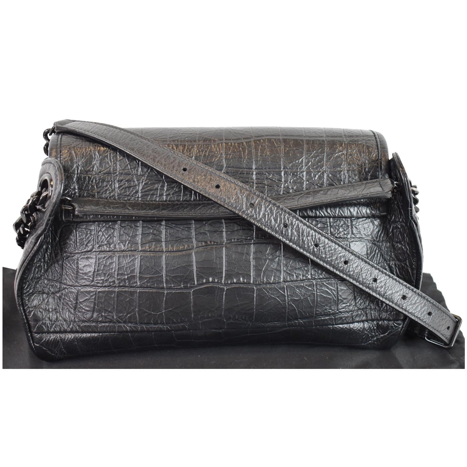 YSL Saint Laurent Saint Niki Croc Embossed Shoulder Bag Leather Black