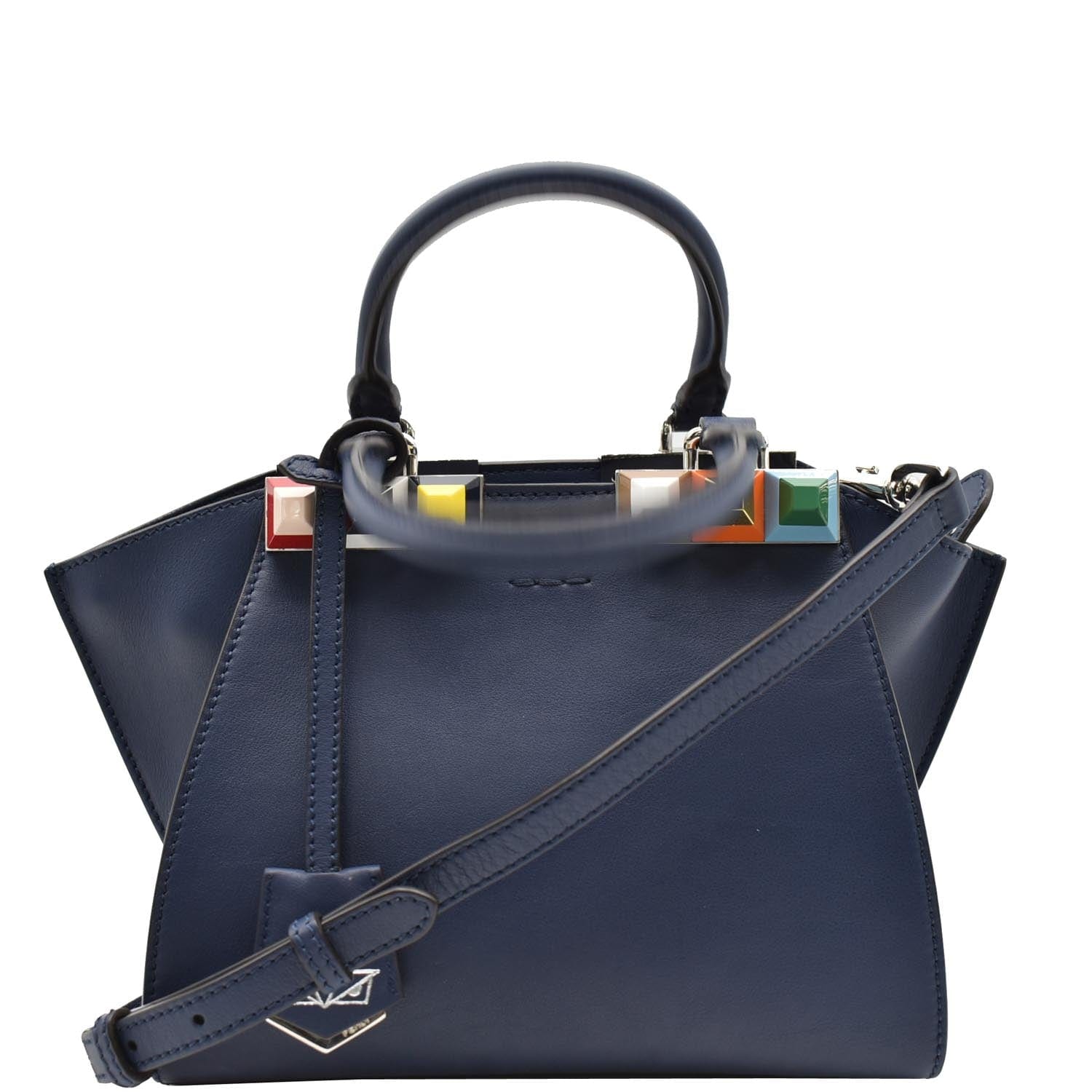 Fendi Petite 3Jours Studded Tote Bag Dark Leather Blue