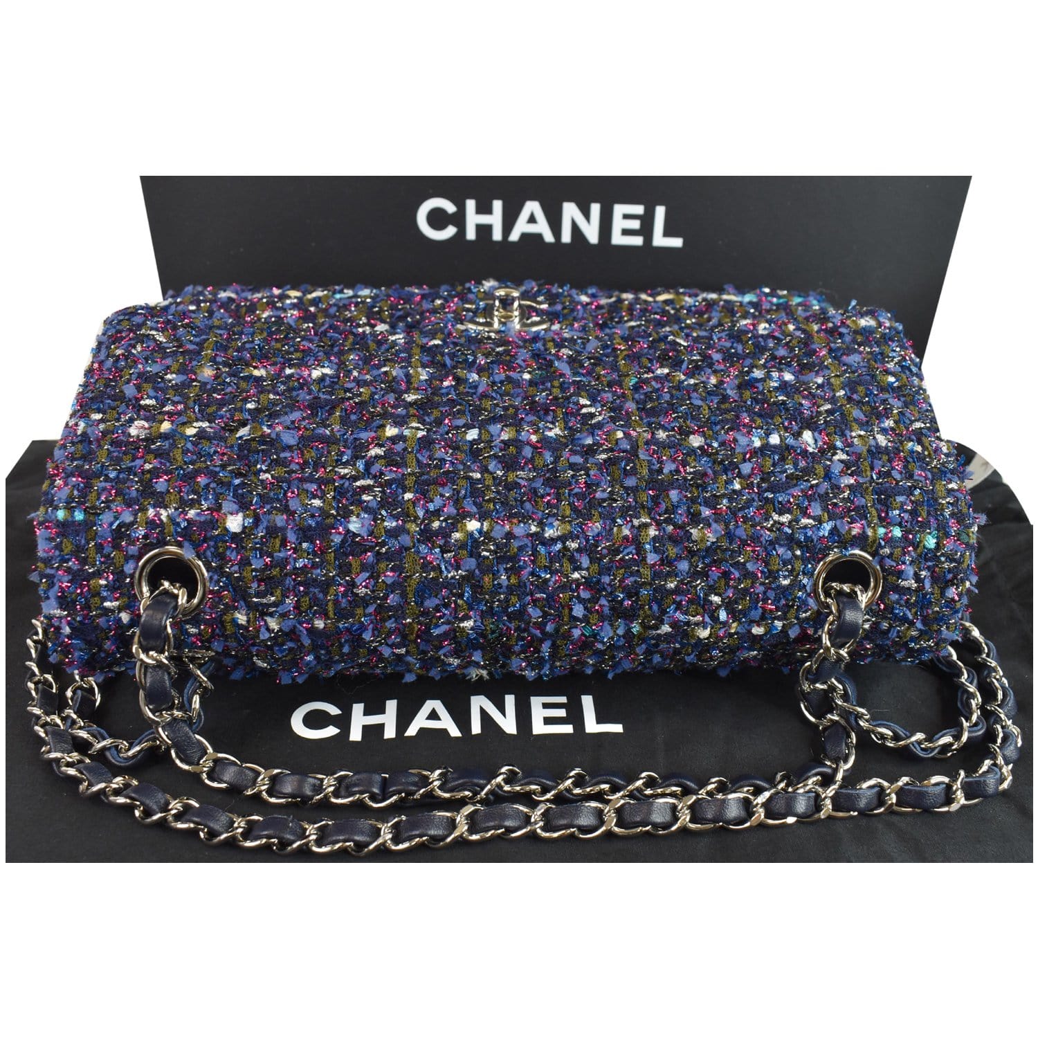 Chanel Classic Double Tweed Fabric Shoulder Bag Multicolor Flap
