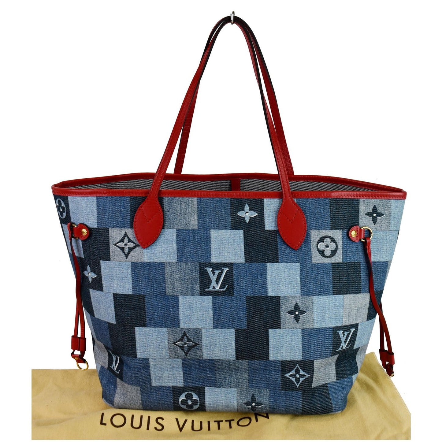 Louis Neverfull Mm Patchwork Shoulder Bag Denim Monogram
