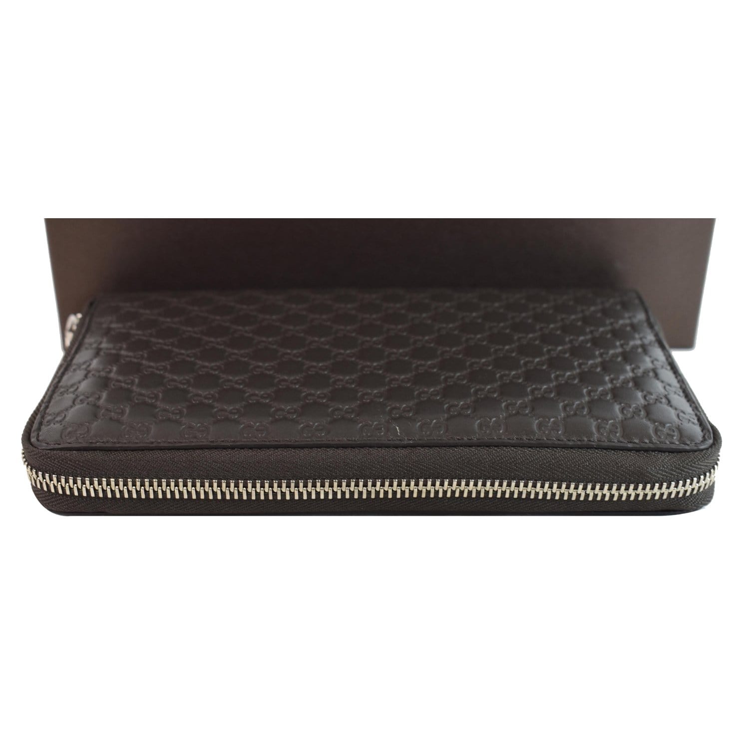 Gucci Micro ssima Zip Around Xl Wallet Dark Leather Brown Clutch Bag