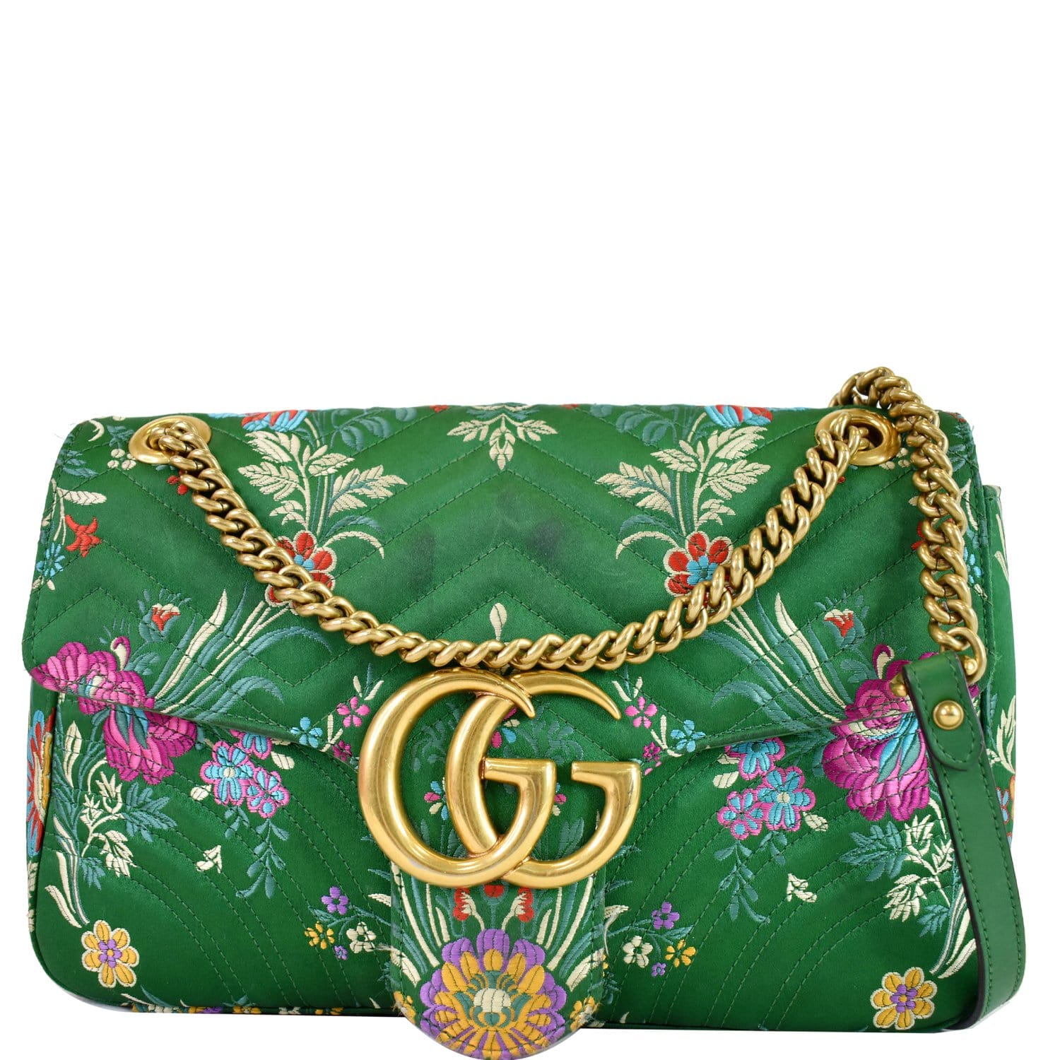Gucci Marmont Floral Jacquard Shoulder Bag Matelasse Green