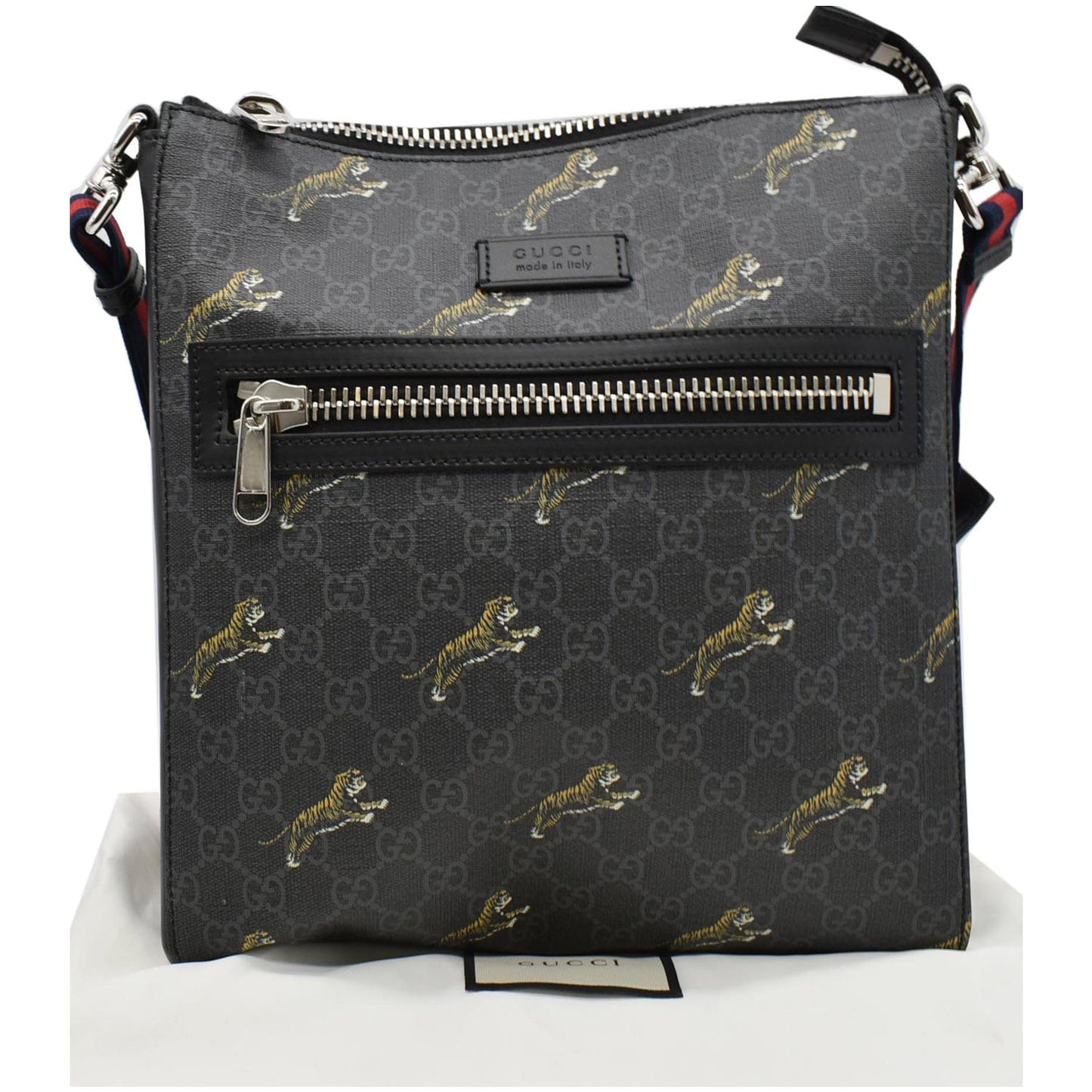 Gucci Bestiary Tigers Supreme Square Messenger Bag Black Crossbody Bag