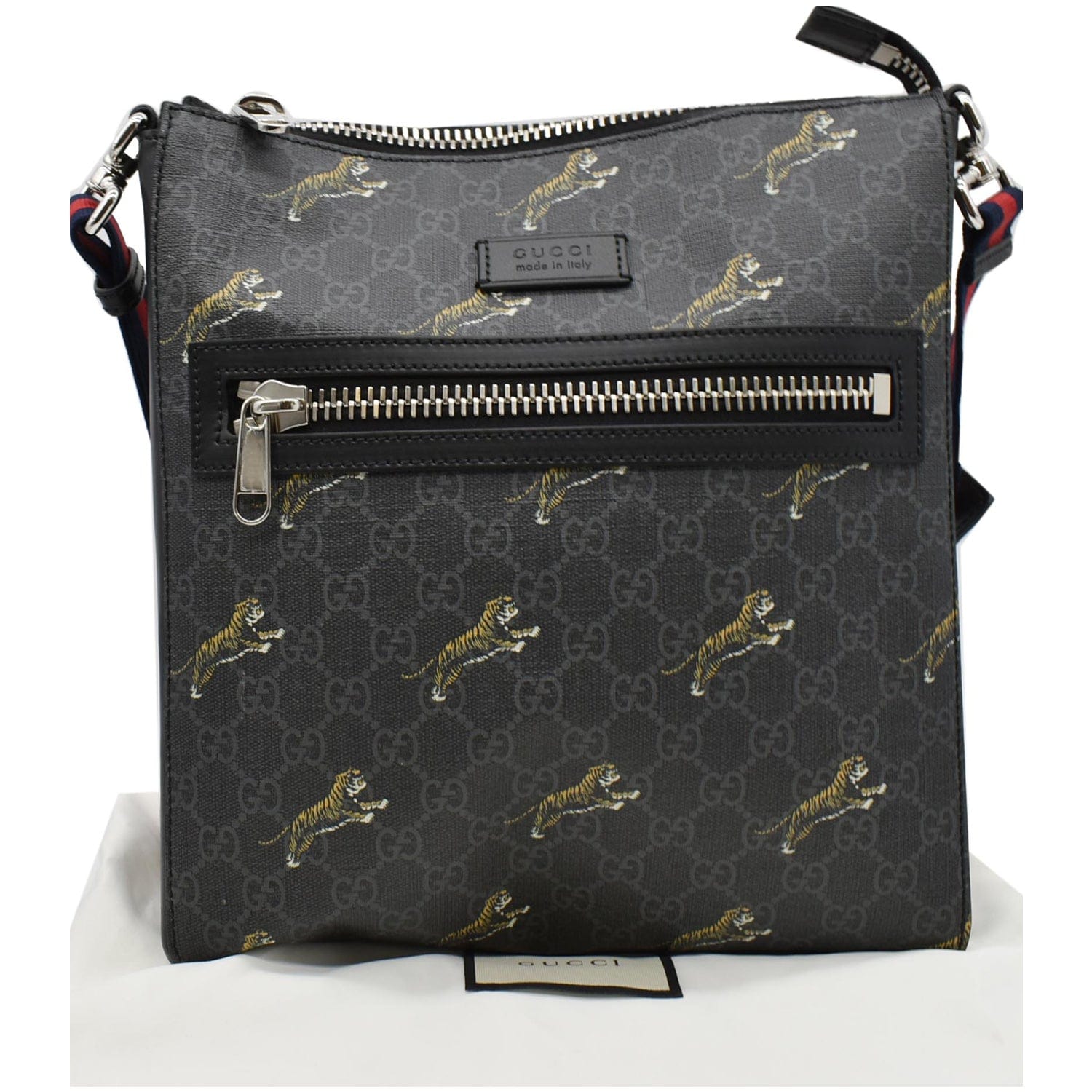 Gucci Bestiary Tigers Supreme Square Messenger Bag Black Crossbody Bag
