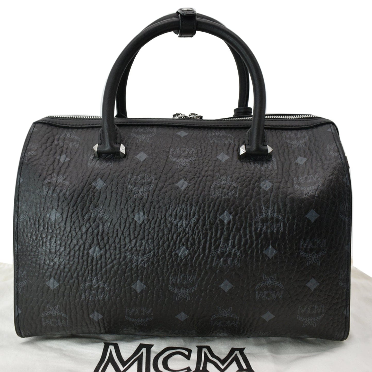 MCM Visetos Boston Bag Canvas Black Travel Bag