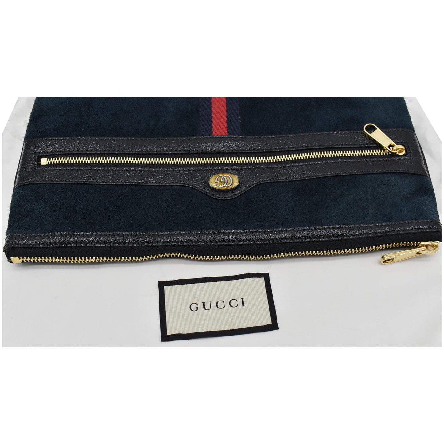 Gucci Ophidia Pouch Clutch Bag Navy Leather Suede