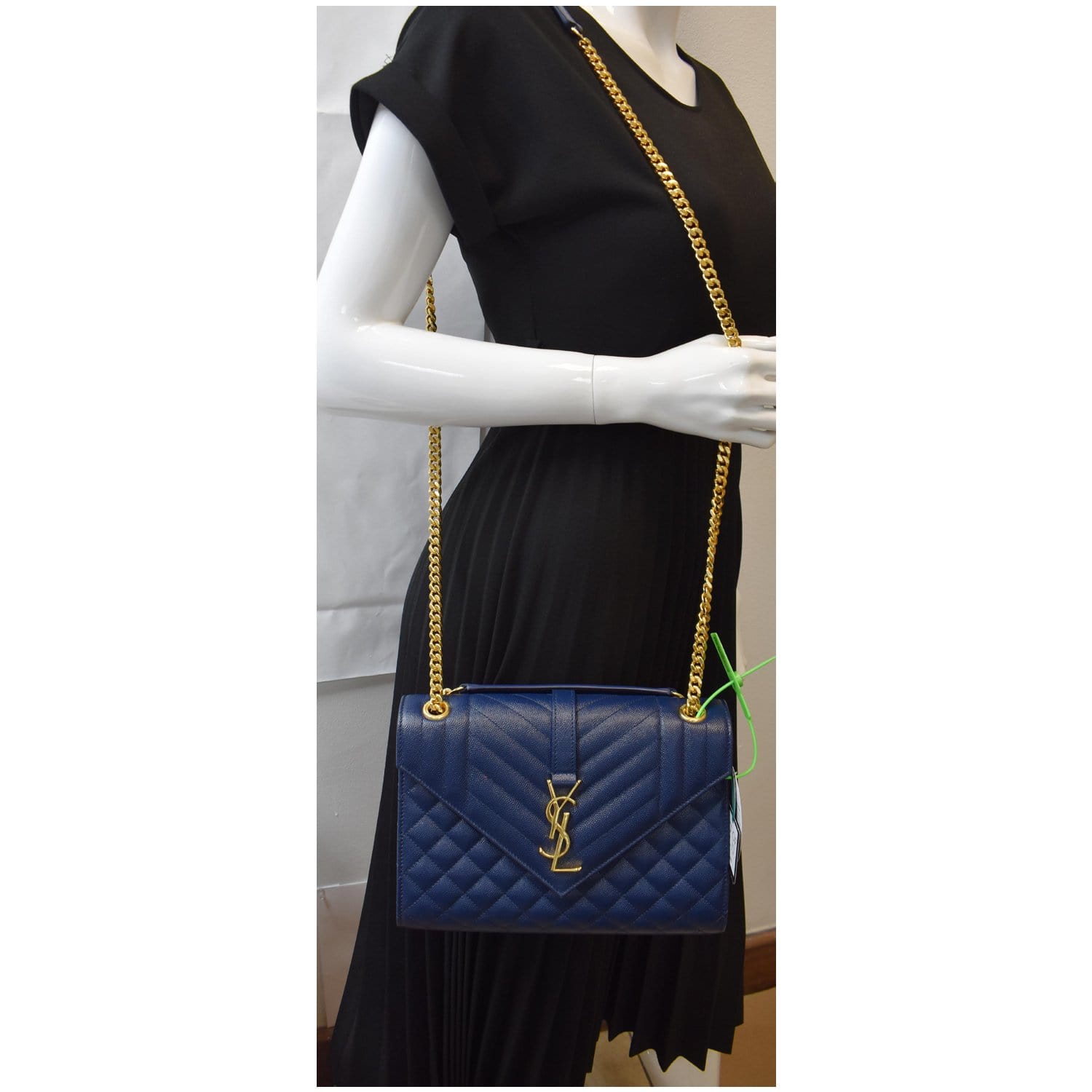 YSL Saint Laurent Saint Envelope Chain Shoulder Bag Leather Blue