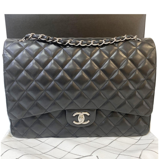 Chanel Jumbo Maxi Shoulder Bag Leather Black