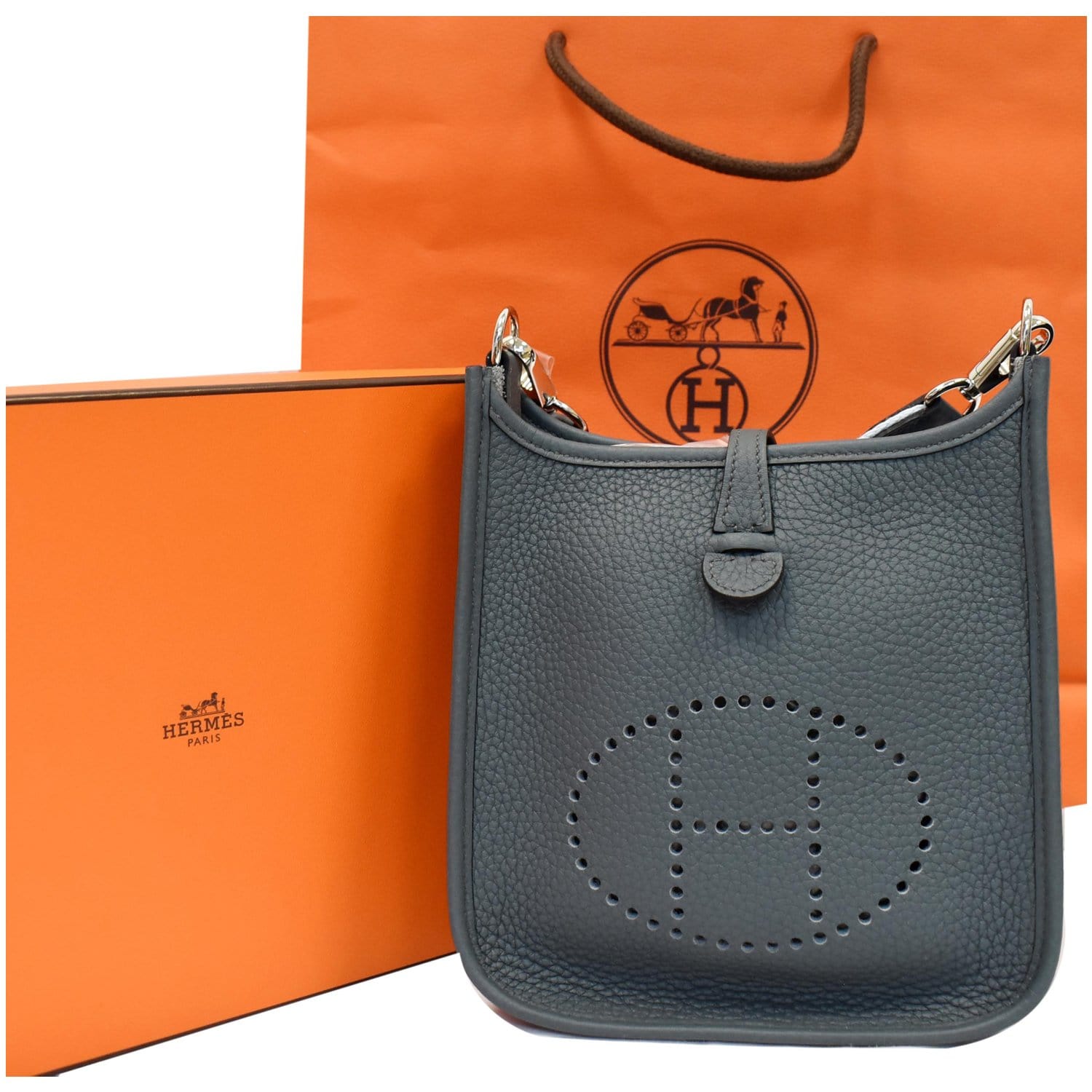Hermes Evelyne Tpm Clemence Shoulder Bag Slate Off Leather Blue